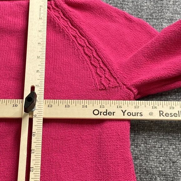 Talbots Sweater Womens M Petite Pink Cable Knit Pullover Barbiecore Cuff Sleeves - Picture 7 of 10